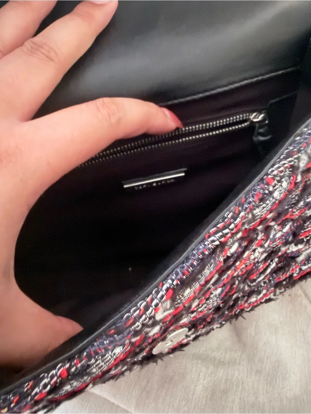 Tory Burch Black, Pink and White Tweed Chain Crossbody